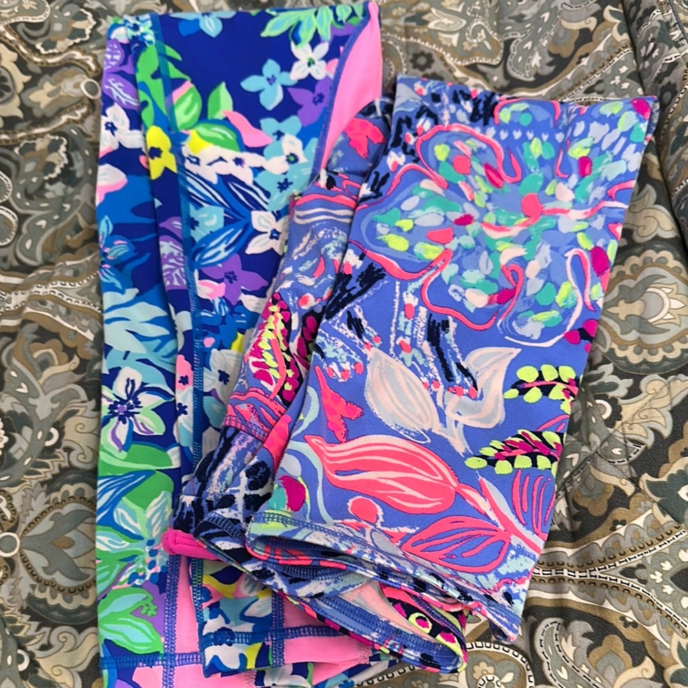 2 PAIRS! Lilly Pulitzer Floral Leggings - Blue, Pink, Green